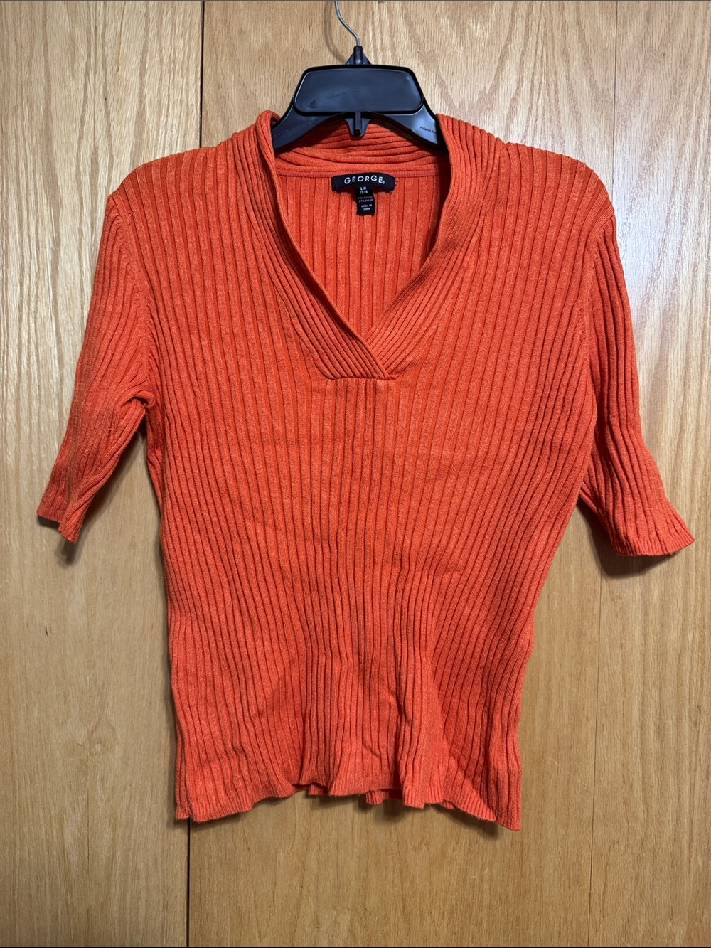 George Orange Ribbed V-Neck Short Sleeve Sweater Top